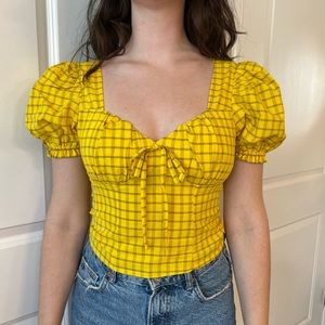 A Peach Yellow Plaid Top